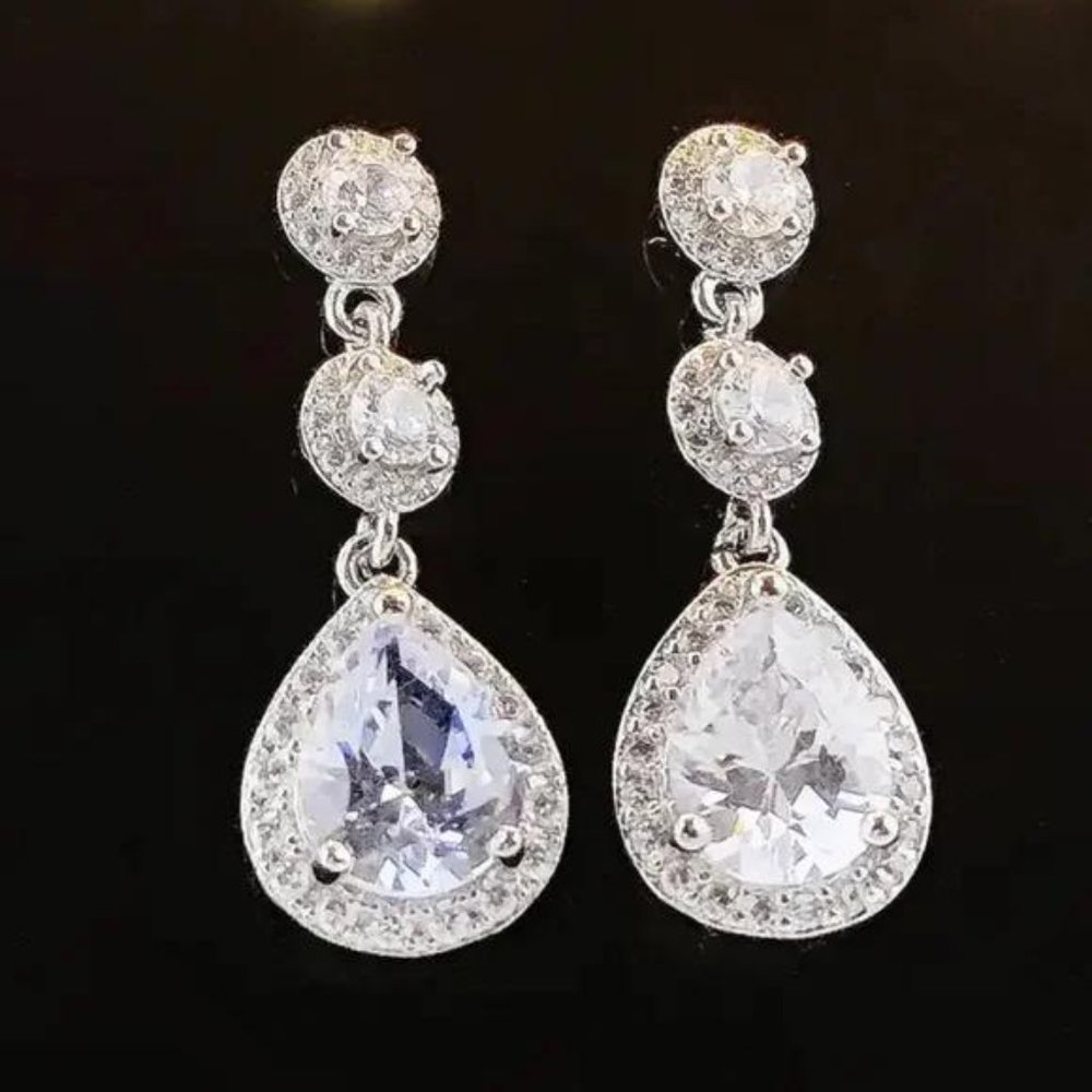 NEW LUXURY 925 STERLING SILVER DIAMOND EARRINGS, NICE EARRINGS, CUTE EARRINGS - Picture 5 of 7